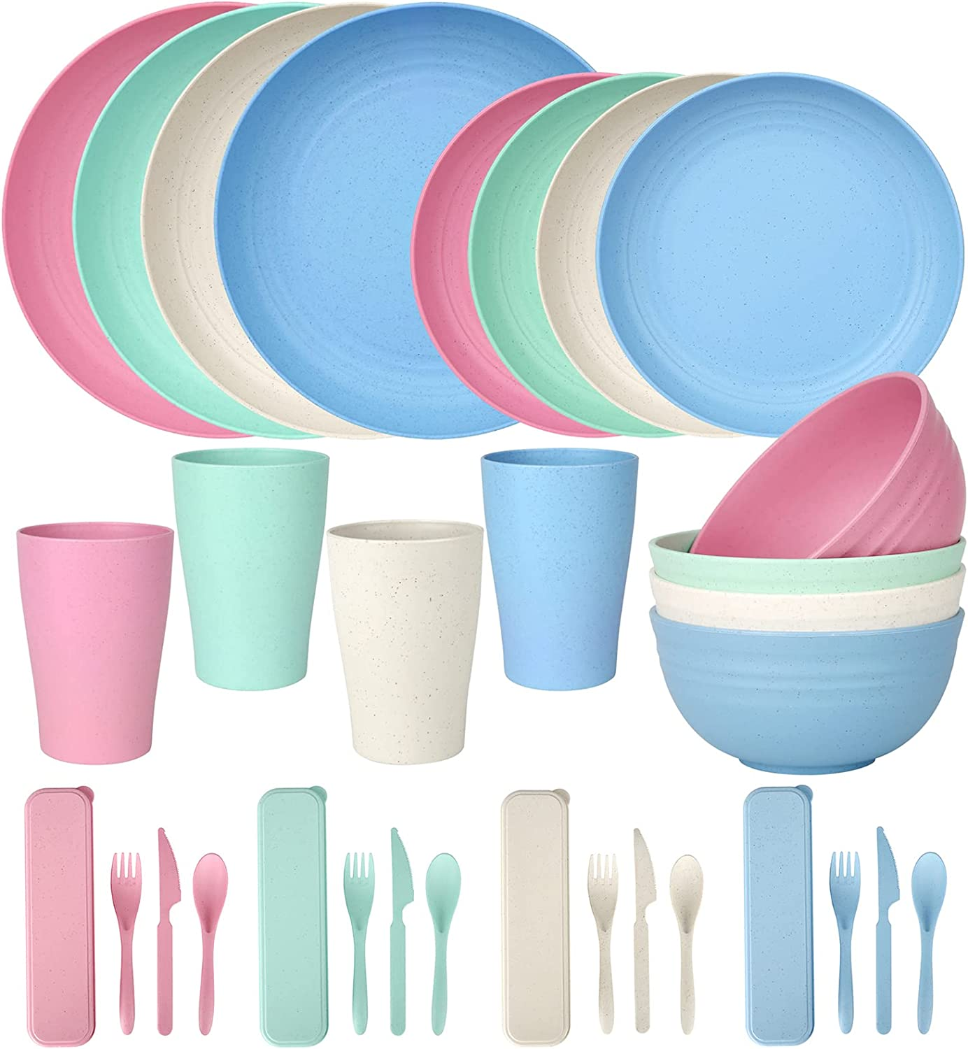 Wheat Straw Dinnerware Sets for 4 - Lightweight & Unbreakable Dishes - Microwave & Dishwasher Safe - Perfect for Camping, Picnic, RV, Dorm - Plates, Cups and Bowls - Great for Kids & Adults Brittany image number 4