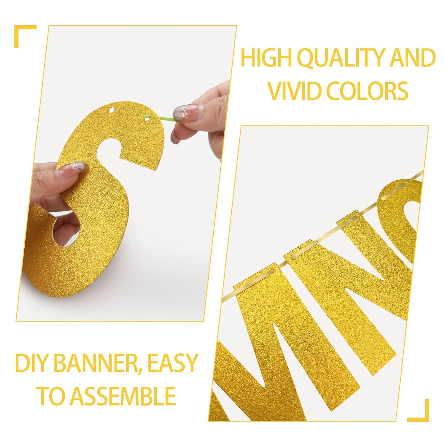 107 Pieces Glitter DIY Banner Kit with Letters Sign, Gold Happy Birthday Banner, Customizable Retirement Party Decorations Personalized for Graduation Wedding 4 Ropes and 2 Threading Devices image number 3