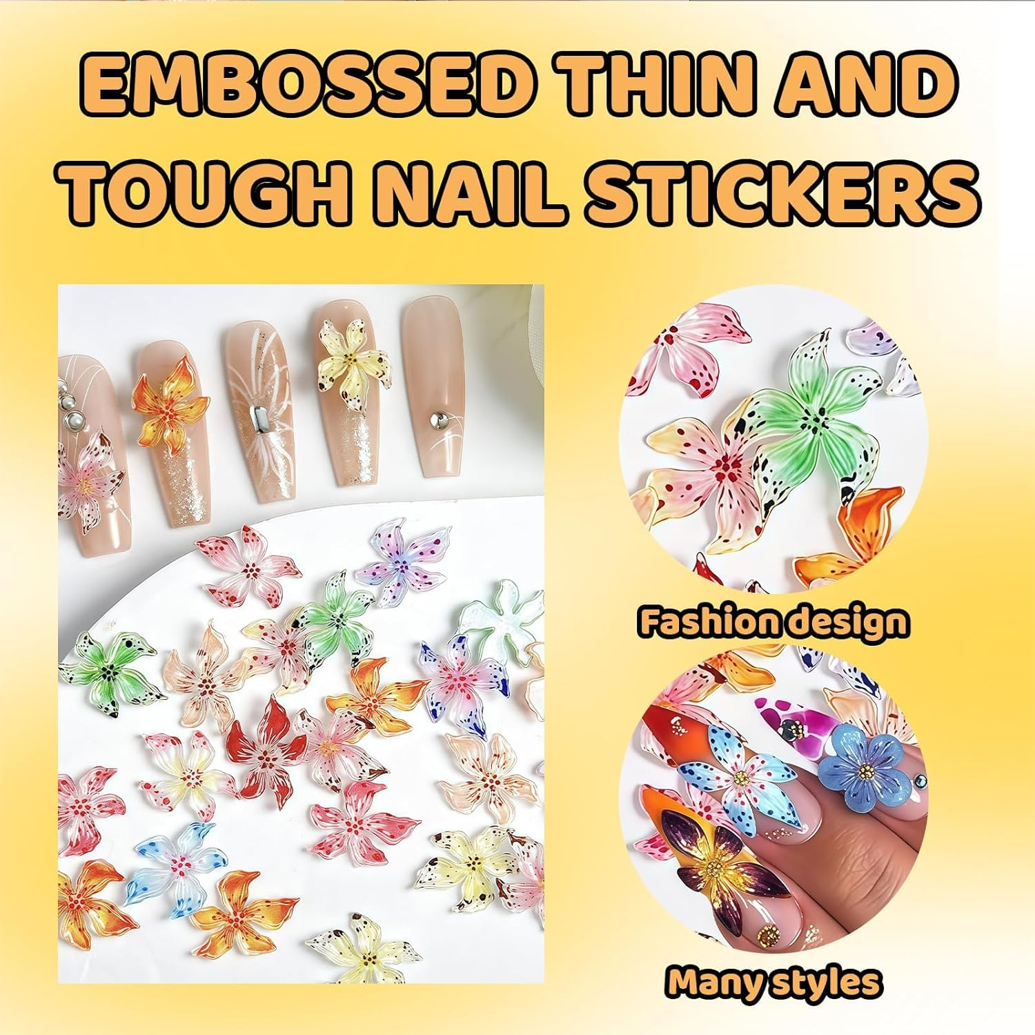 60 Pieces Charms Nails, 3D Flower Nail Art Charms, Colourful Flower Nail Gems for Women, Summer Nail Designs, DIY Nail Accessories image number 3