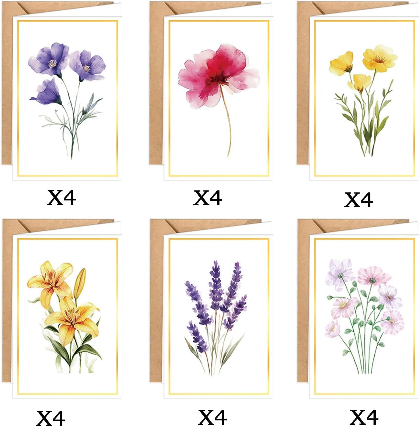 Blank Cards, 72 Pack Blank Greeting Cards & Envelops & Stickers Set, Elegant Floral Design Gold Foil Blank Note Cards, Perfect Stationary Note Cards Set for All Occasions(24Cards+24Envelops+24Stickers) image number 4