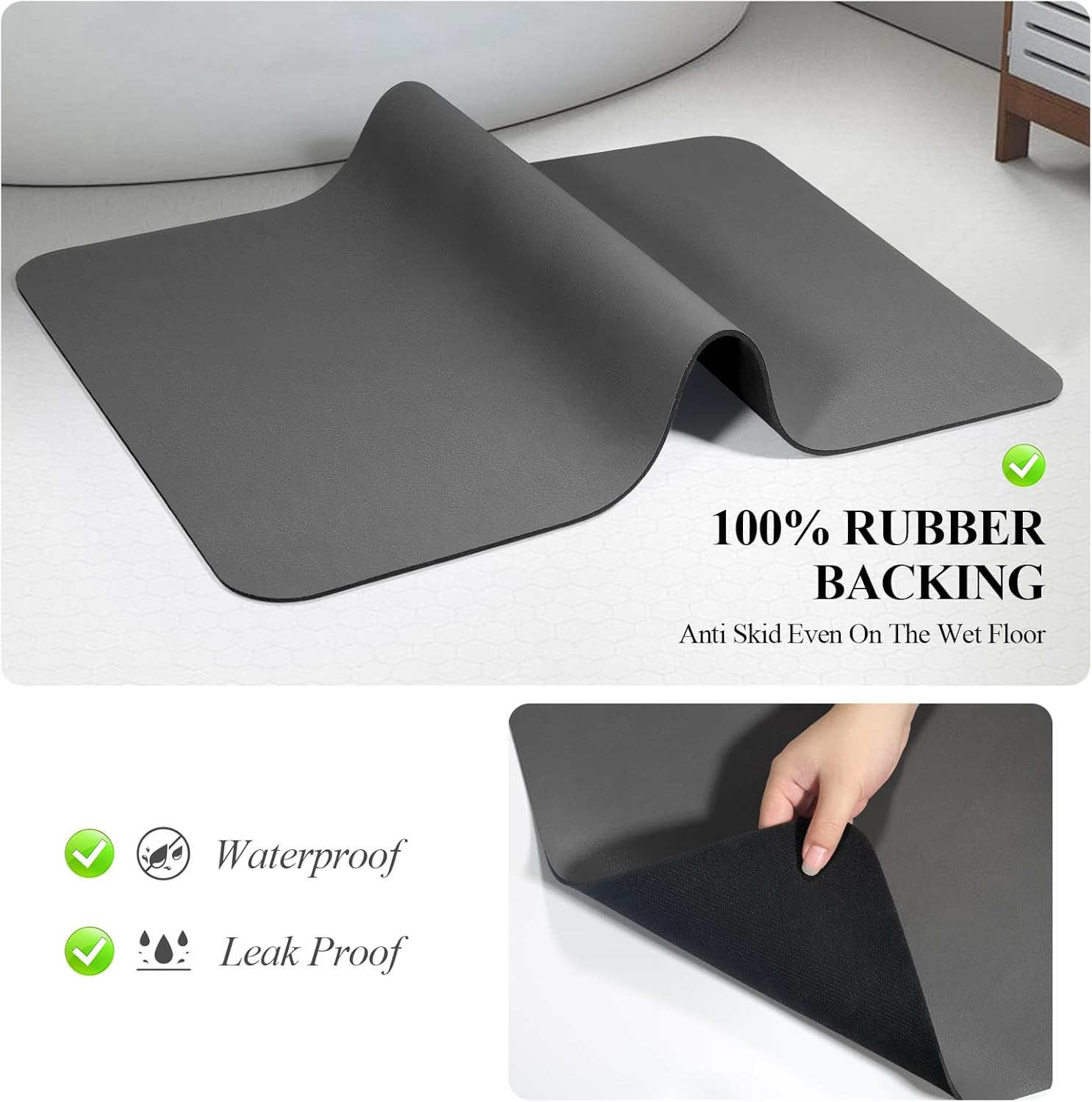 Bath Rugs Quick Dry, Super Absorbent Quick-Dry Bathroom Rug | Non-Slip Rubber Backing, Soft Floor Mat for Bathroom & Shower (Dark Grey, 40X60Cm) image number 2