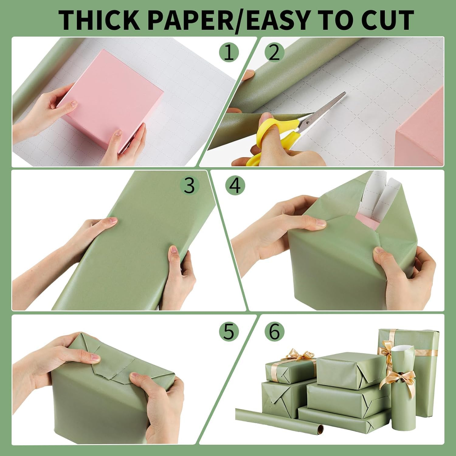 Wrapping Paper Roll,Solid Color Matte Gift Wrap Paper - Pearlescent Lustre,Gift Wrapping Paper W/Grid Lines for Birthday Baby Shower Wedding Christmas Holiday and All Occasions,17In X 32.8Ft (Green) - Blue image number 2