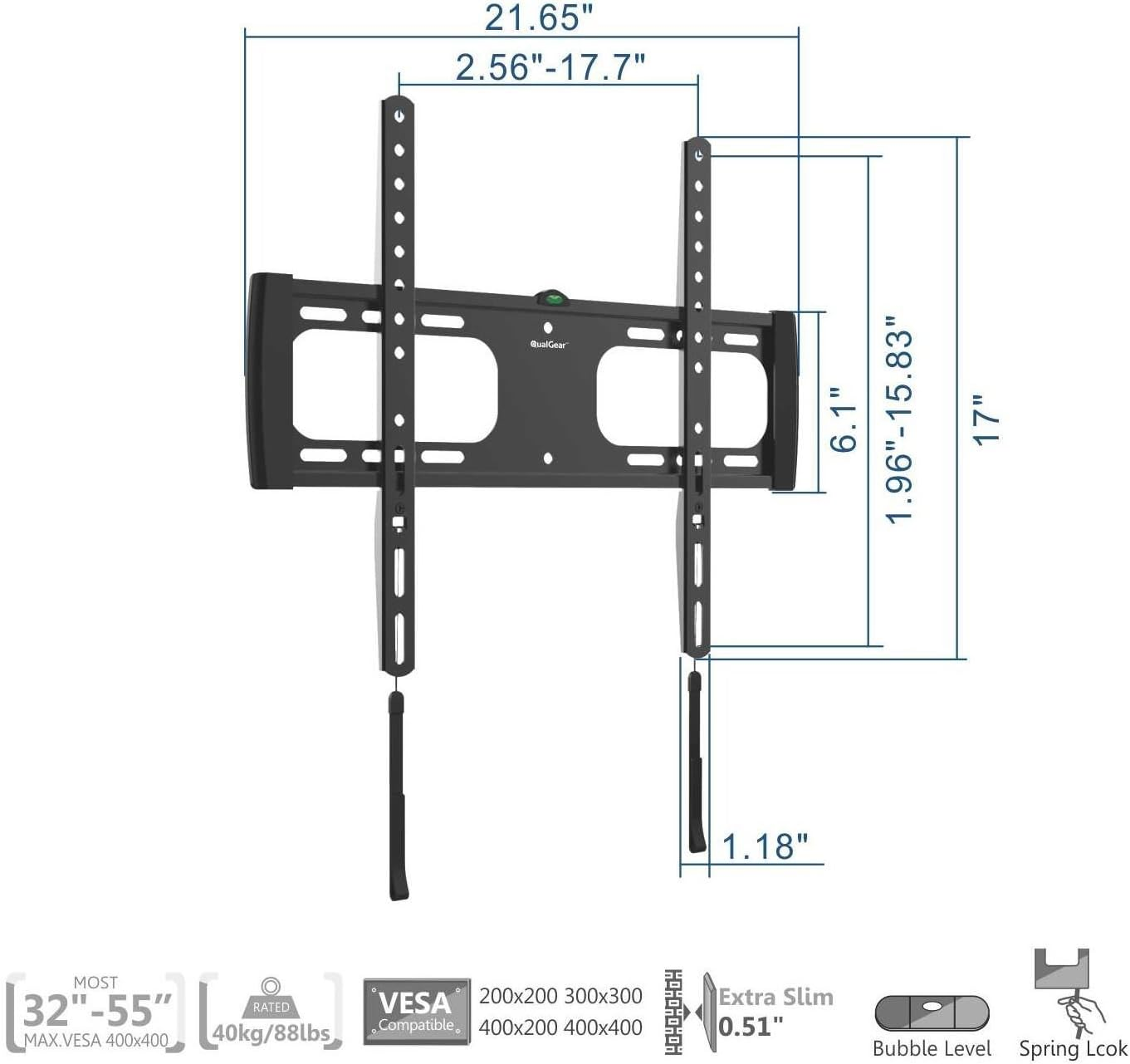 Qualgear QG-TM-F-014 Universal Ultra Slim Fixed Wall Mount for Most 32-Inch to 55-Inch LED Tvs/32-55 Black [UL Listed] image number 4