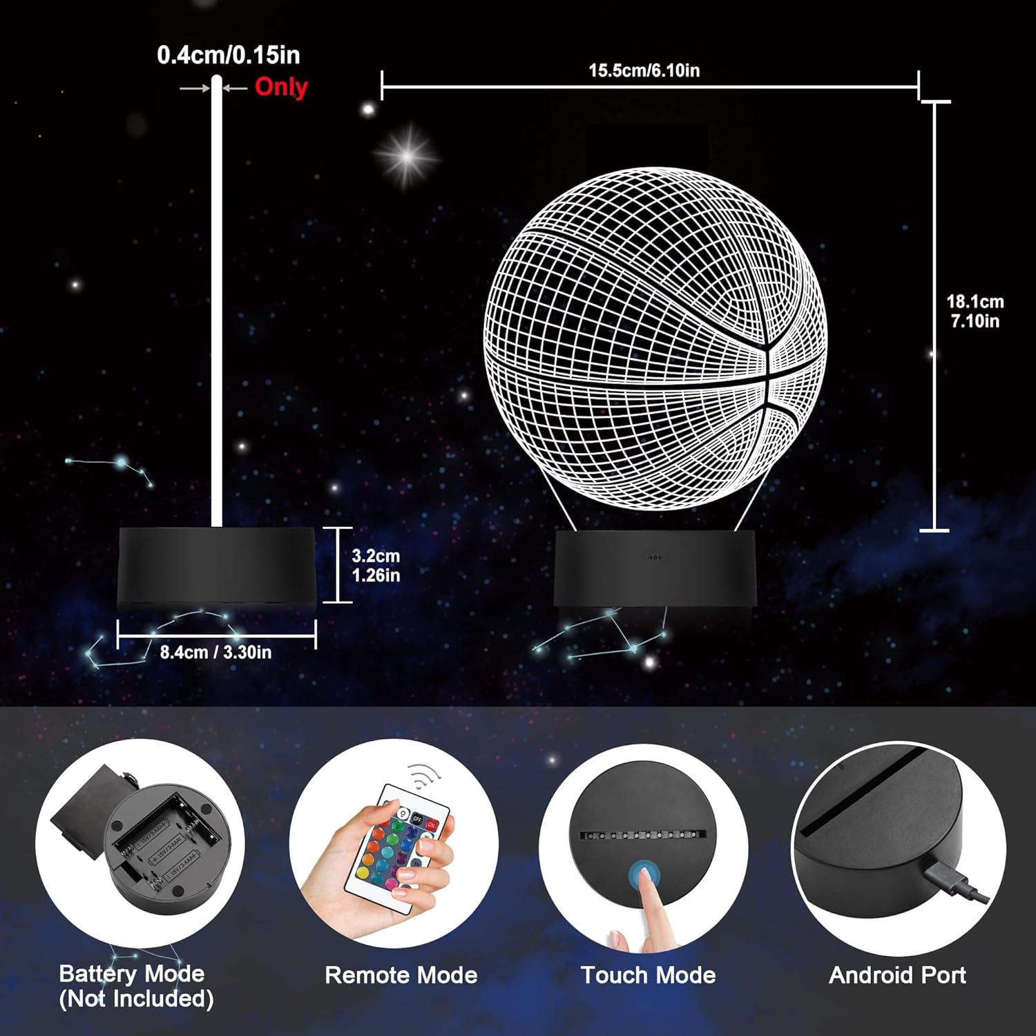 Basketball Night Light, Ammonite 3D Illusion Lamp 16 Colors Changing with Remote & Timer Boys Room Decor for Basketball Lovers Kids Boys Men