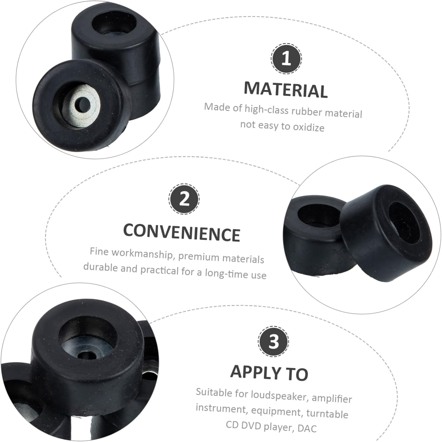 ELAYARD Speaker Spike Pads Rubber Floor Protectors 8Pcs 38X20Mm Anti-Vibration Base Pads for Amplifiers and Hifi Audio Equipment Suitable for Stage and Home Use Black