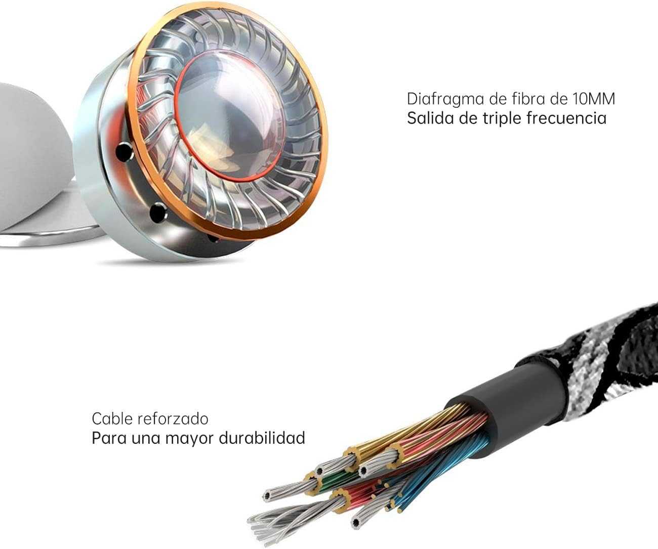 URIZONS Wired Earphones Colourful Headphones - In-Ear Earphones Braided with Microphone Surround Sound 3.5 Mm Stereo Compatible with Huawei, MP3, Android (Black) image number 4