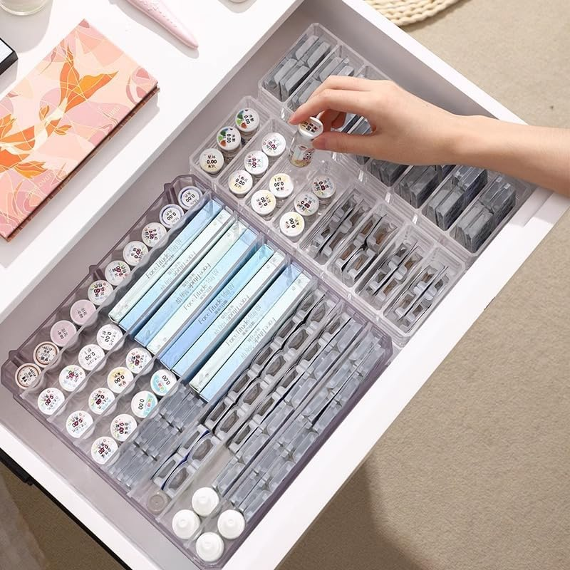 2Pcs Clear Acrylic Makeup Compact Organizer,8 Spaces Data Cable Sorting Storage Box,Acrylic Cosmetic Storage Jewelry Display Box,Clear Perfume Blush Eyeshadow Lipstick Organizer for Dresser Bathroom image number 1