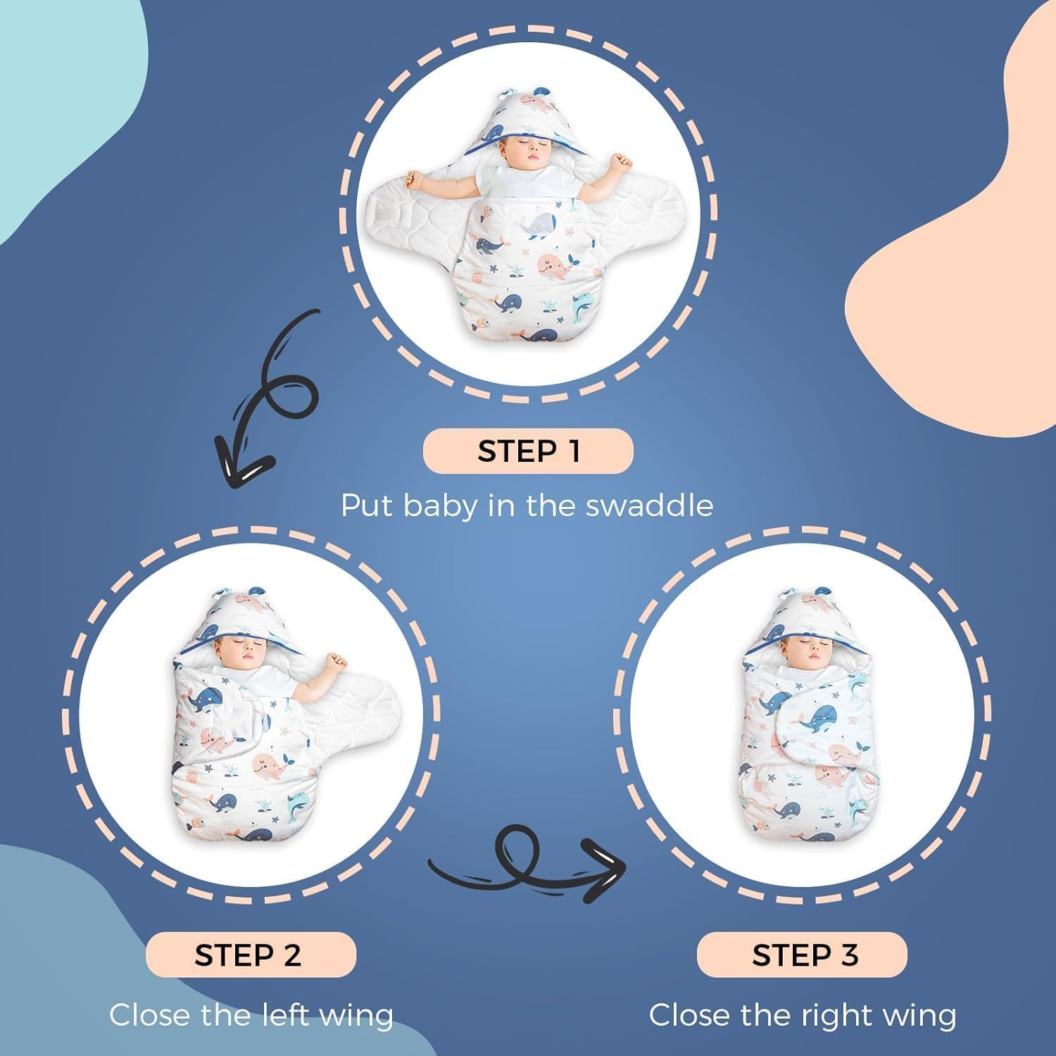 Baby Hooded Swaddle, Soft Baby Swaddle Wrap, Sleeping Sack for Newborn, 100% Breathable Cotton Baby Wrap Blanket for Boys and Girls, Sleep Bag for 0-6 Months image number 1