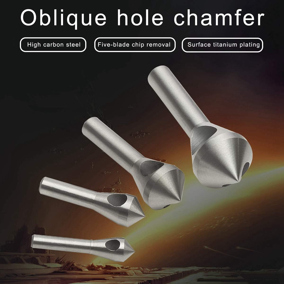 OCGIG 4Pcs Countersink Chamfer Tool HSS(4241) Titanium Coated Deburring Tool Set Metal Wood Drill Bits