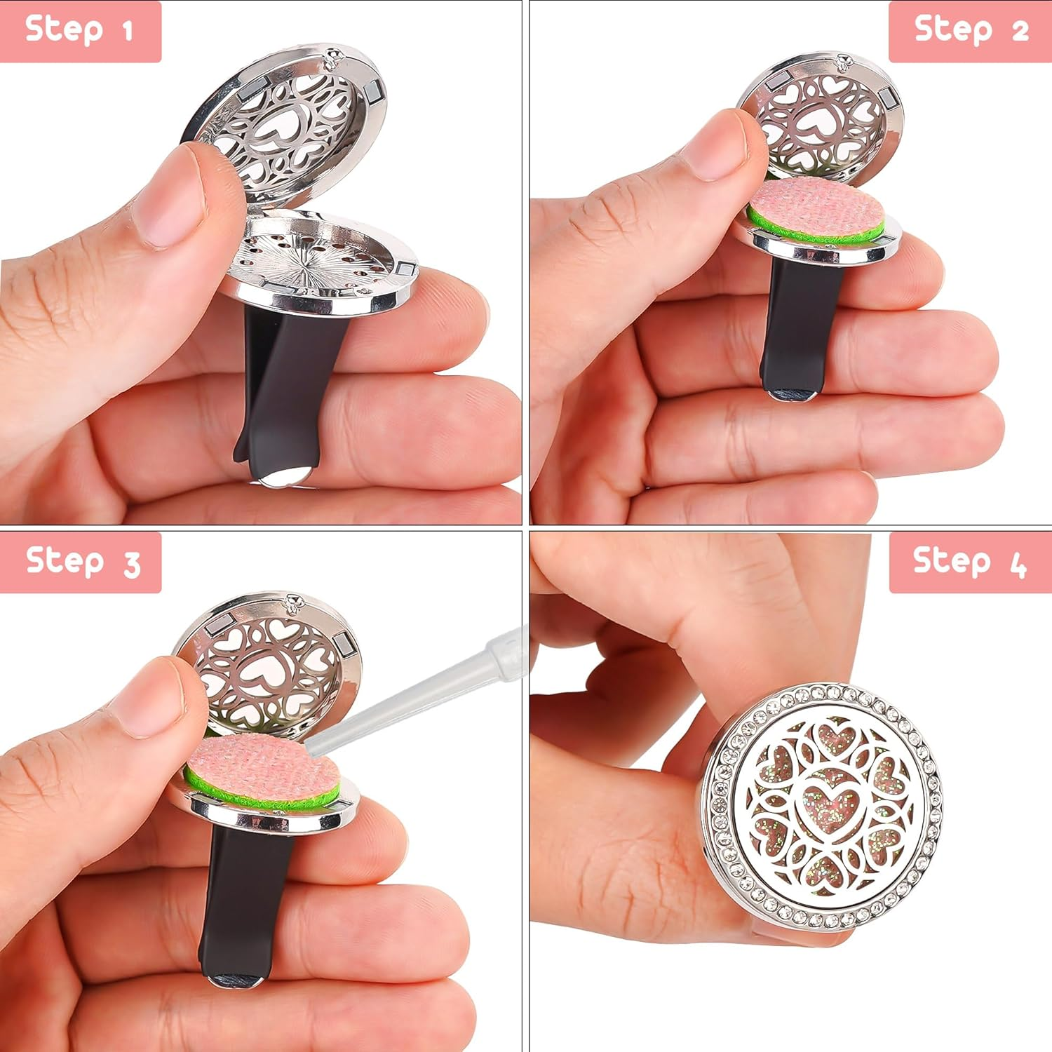 Essential Oil Car Diffuser Vent Clips, Sparkling Essential Oil Car Diffuser, with 20 Refill Pads, for Long Lasting Automotive Odor Eliminator Decoration Accessories for Women Girls (2 Pcs) image number 2