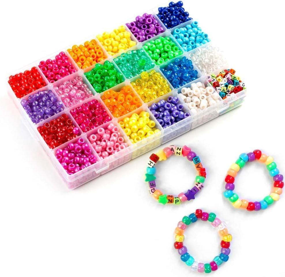 INSCRAFT Pony Beads, 33,00 Pcs 9Mm Pony Beads Set in 23 Colors with Letter Beads, Star Beads and Elastic String for Bracelet Jewelry Making By