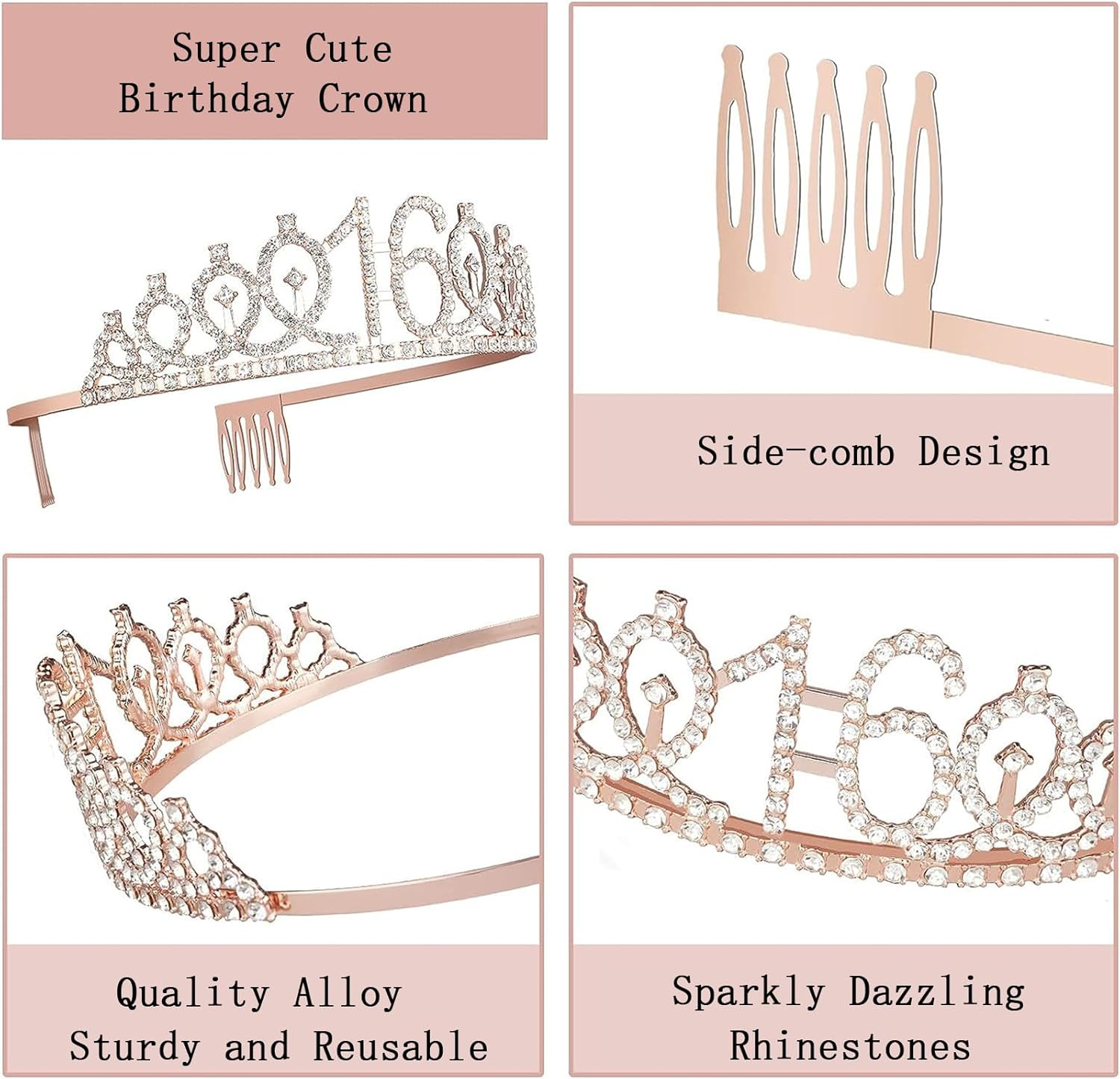 16Th Birthday Crown and Sash, 16Th Birthday Decorations for Girl 16 Years Old Girl Birthdays Gifts Sweet 16 Years Old Birthdays Party Favor Supplies image number 6