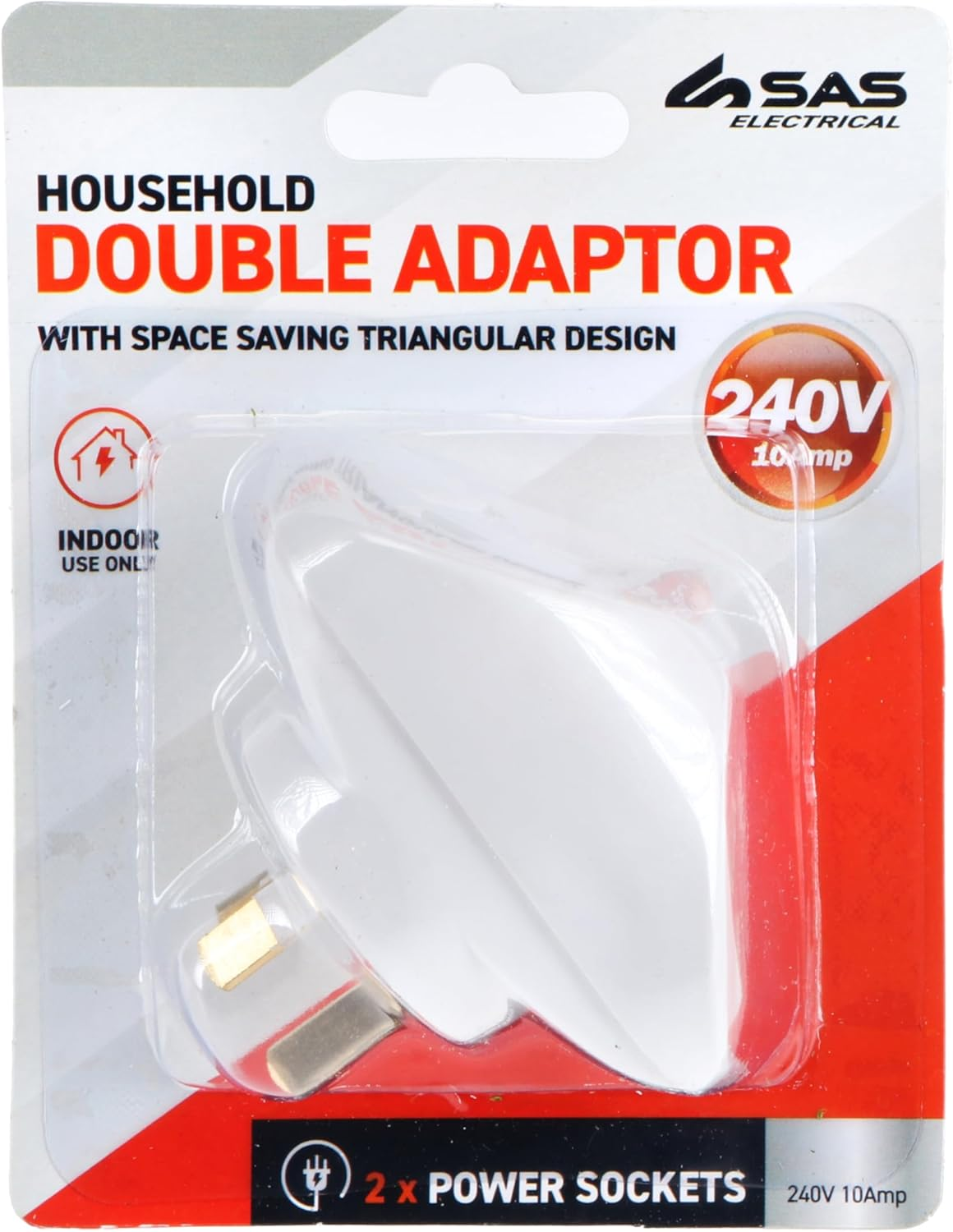 SAS Electrical 240V 10A 2400W Triangular Double Adaptor, White image number 2