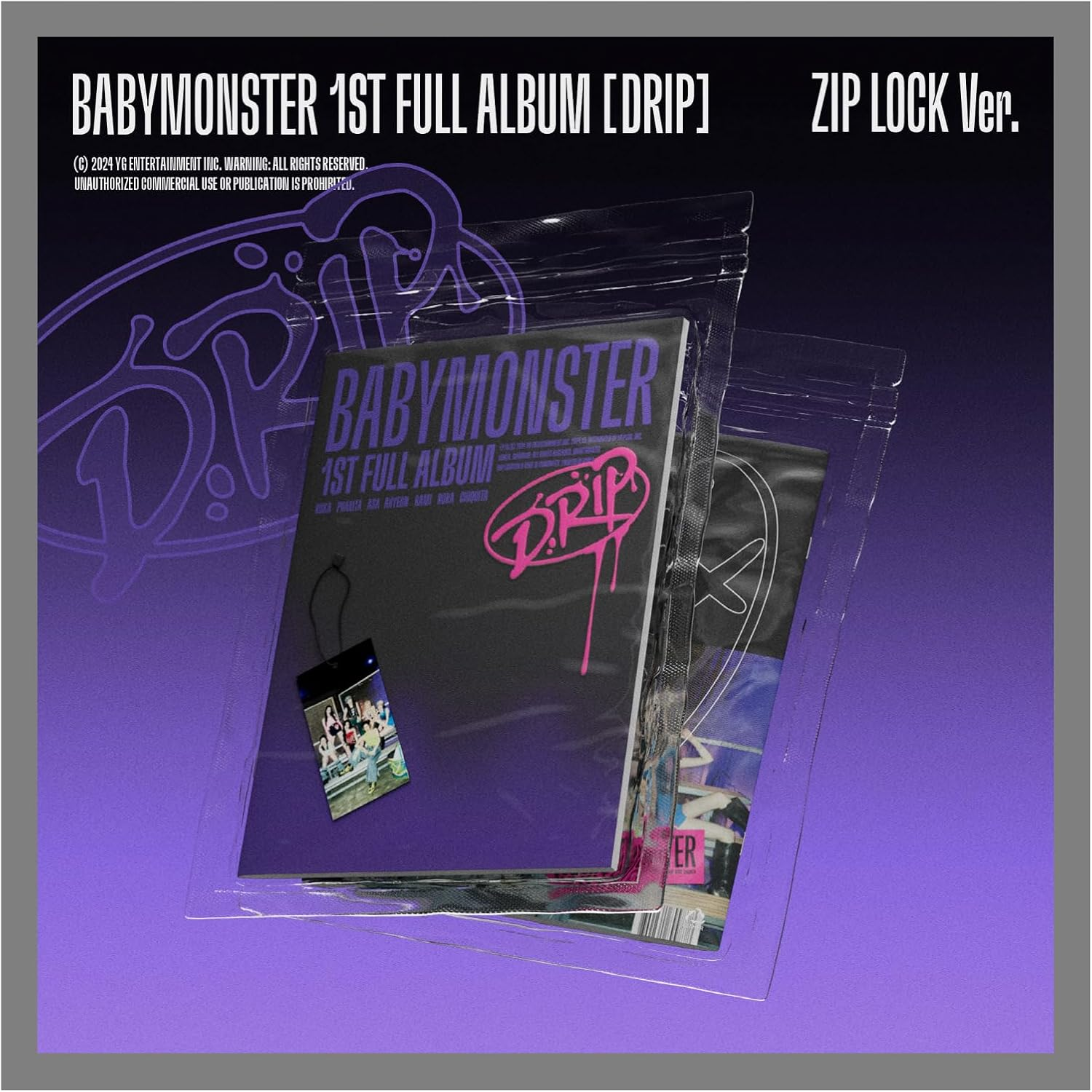 BABYMONSTER DRIP 1St Full Album Standard ZIP LOCK Version 72P Photobook+7P Selfie Photocard+1Ea Hang Tag+Tracking Sealed image number 1