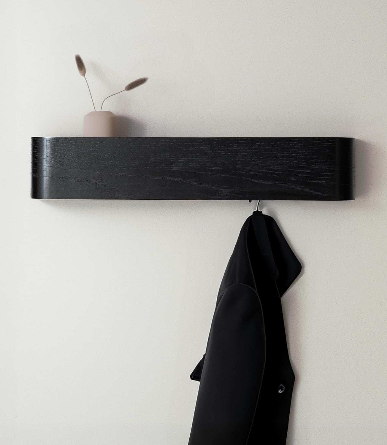 Kazai. Wall-Mounted Coat Rack 'Toke' | Modern Design Coat Rack with Hidden Wall Hooks | Solid Wood Veneer Panel Coat Hanger | Oak