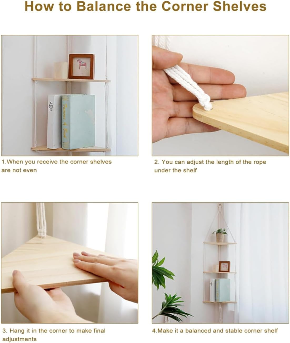 White Corner Floating Shelves Wall Hanging,3 Tier Corner Shelf Plant Wall Decor Boho Rustic Wooden Storage Orgnizer for Bedroom Living Room Pots Photos image number 1