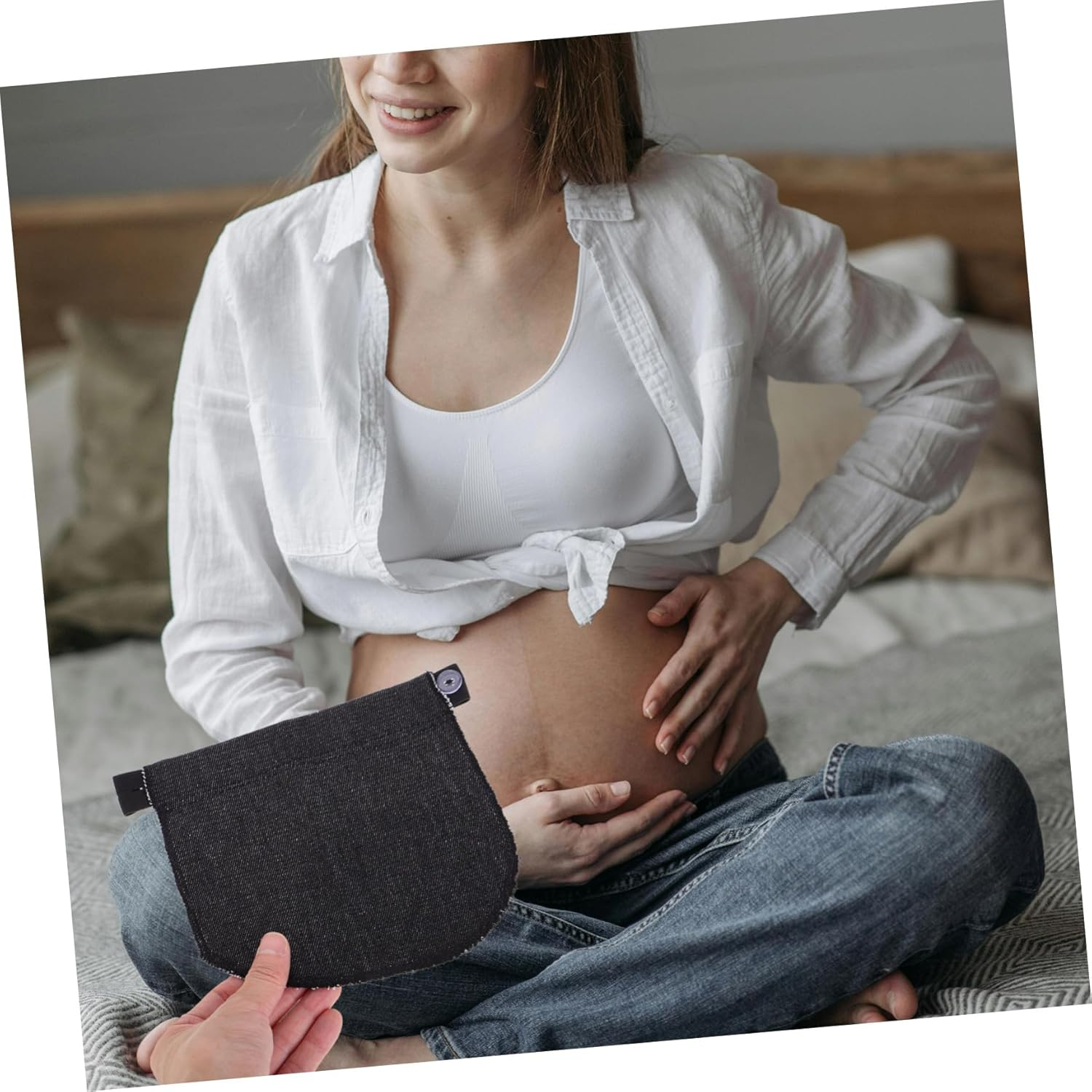 LIFKOME Pregnancy Elastic Extender Jeans Maternity Band Adjustable Waist Extender Pregnancy Waistbands for Pants Trousers Pregnant Women Black image number 3