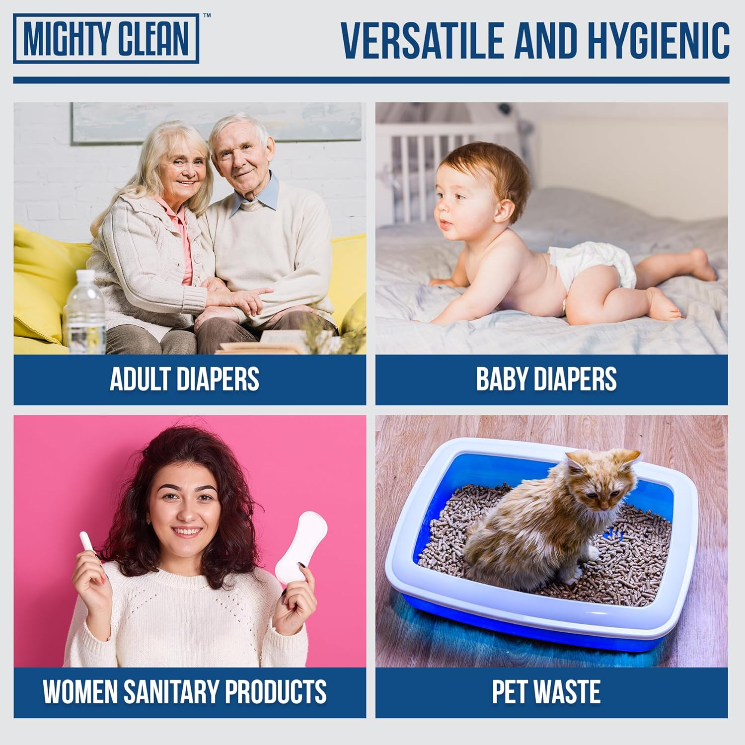 Mighty Clean Extra Large Adult Diaper Disposable Bags - 30 Bags | Leak-Proof, Odor Sealing, Tear Resistant | Discreet for Diapers, Incontinence Pads, Sanitary Product Disposal | Durable and Unscented image number 3