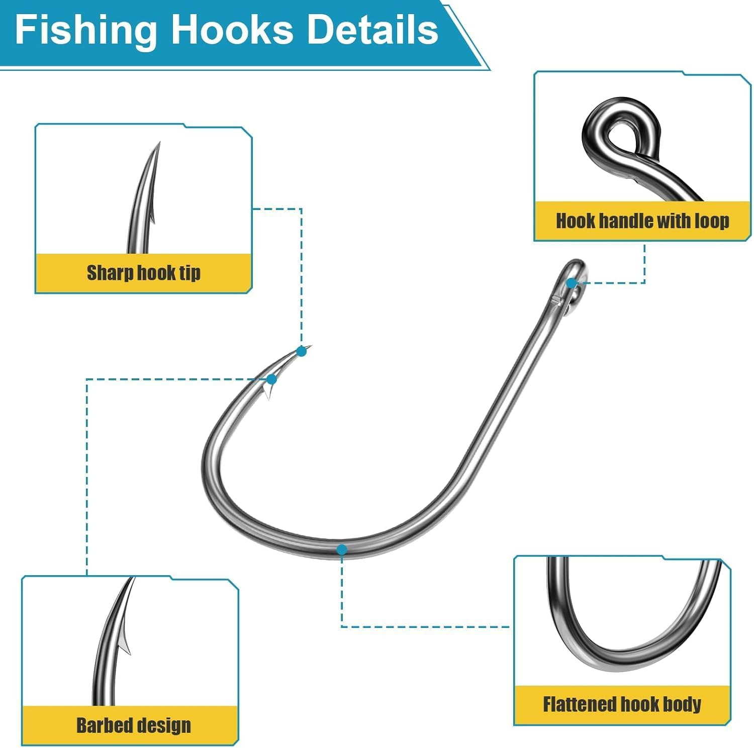 HENWUBEI 200PCS Premium Fishing Hooks, 10 Sizes Carbon Steel Fishing Hooks W/Portable Plastic Box, Strong Sharp Fish Hook with Barbs for Freshwater/Seawater