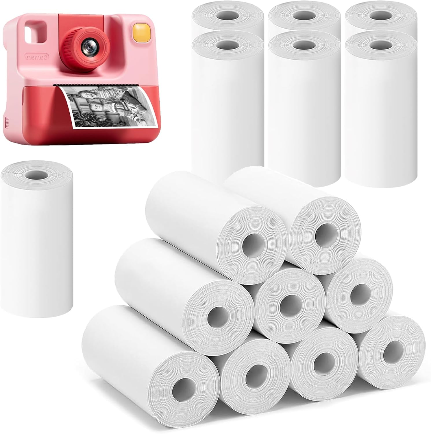 16 Rolls of Kids Instant Refill Paper, Thermal Printing Refill Paper Roll Photo Print HD, BPA Free- Suitable for Most Kids Instant Cameras （10 Rolls of White+6Color）