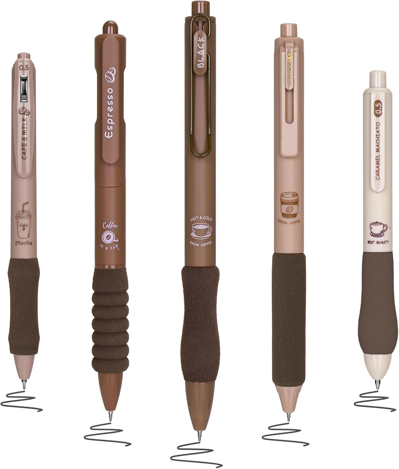 BAYTORY 5Pcs Gel Pens, Quick Dry Ink Pen Fine Point Black 0.5Mm, Aesthetic Stuff Retractable Rolling Ball Gel Pen Smooth Writing for School Supplies Journaling (Coffee) image number 5