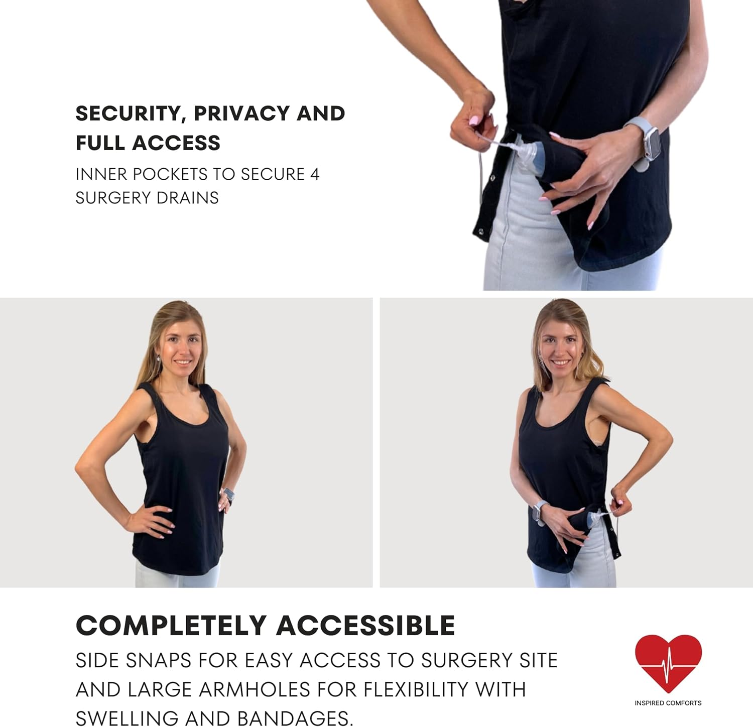 Inspired Comforts Mastectomy Recovery Tank Top with Drain Pocket & Snap-Access image number 7