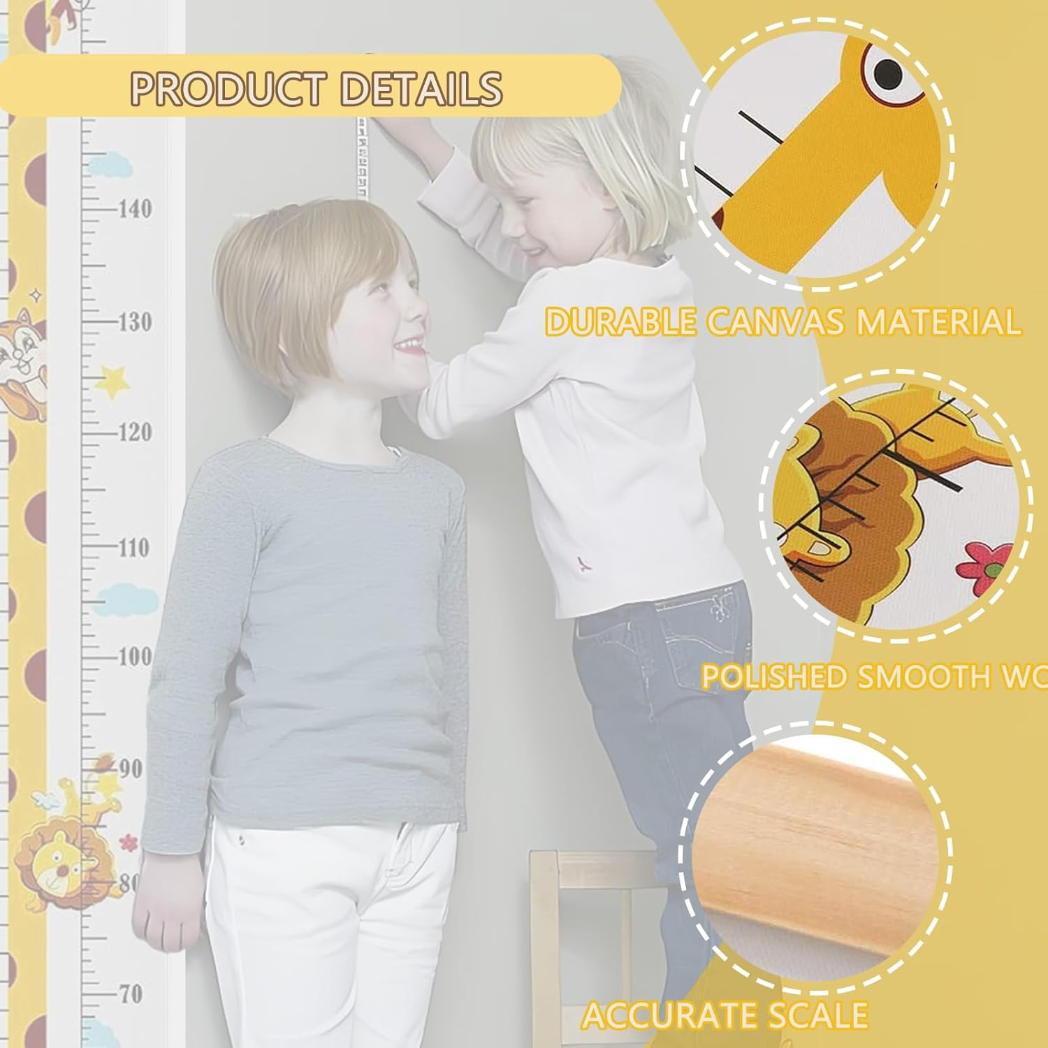 Giraffe Height Chart, Growth Measurement Device Fun Height Measure Tool with Hook Children Teenager Growth Record Cartoon Giraffe, for Bedroom Nursery Wall Decoration image number 3