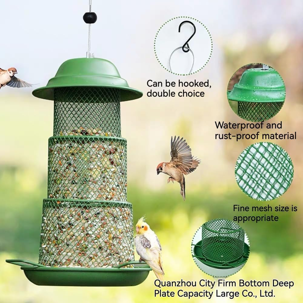 Bird Feeders for Outdoors Hanging, Waterproof Rooftop Bird Feeder with a Latch Feature, Squirrel Proof Wild Bird Seed for outside Feeders and Garden Decoration Yard for Bird Watchers (3 Tier) image number 4