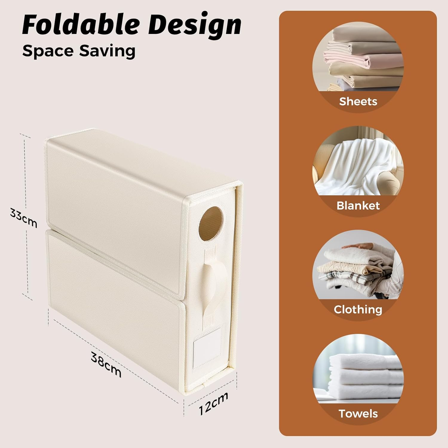 Bed Sheet Organizers and Storage 4 Pack, Foldable Linen Closet Organizer Oxford Cloth with Window and Label (King & Queen Size), Bedding Storage Box for Bedsheets (Beige) image number 1