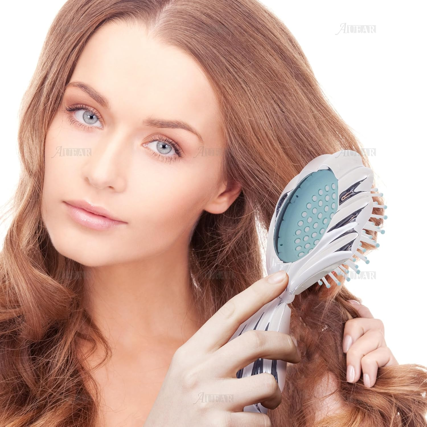 AUEAR, 4 Pack Shell Shape Hair Brushes with Mirror Foldable Portable Pocket Comb Massage Women Silver image number 3