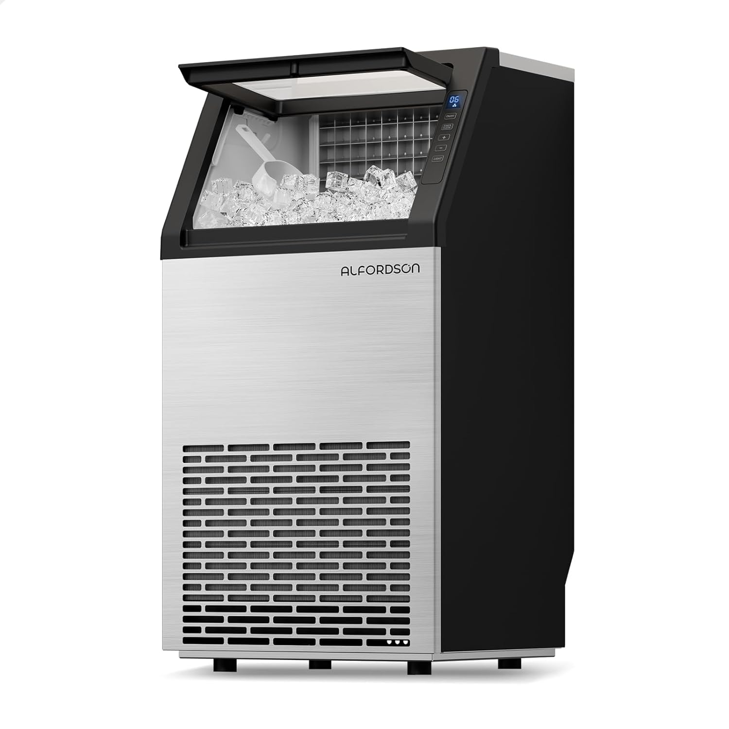 ALFORDSON Ice Maker Commercial Machine Ice Cube Makers Stainless Steel 45Kg Ice Cube, Self-Cleaning, with Scoop for Bar Restaurant Cafe Home