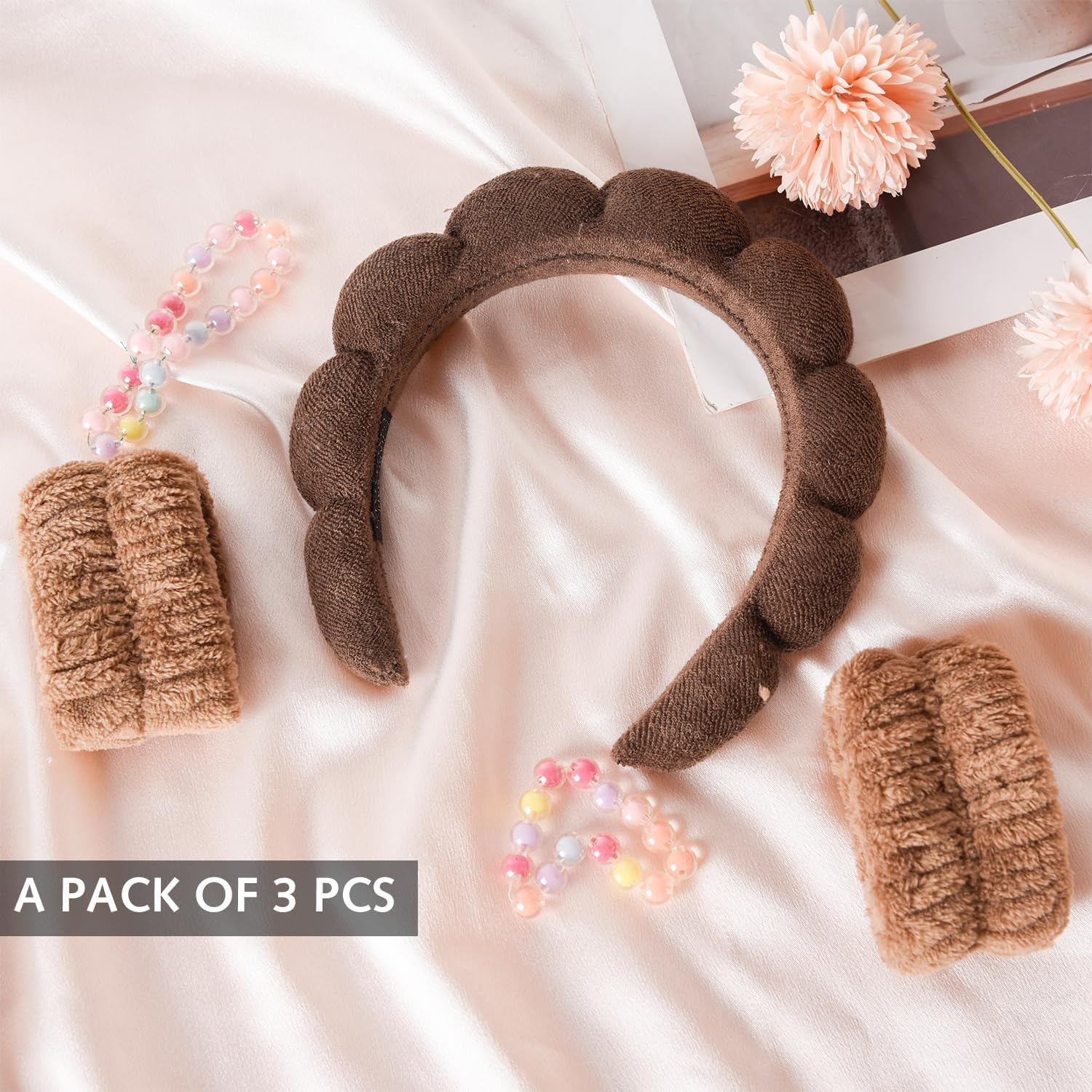 Sponge Headband Bracelet Sets for Washing Face, Makeup Headbands for Women Girls, Skin Care Makeup Removal Washing Spa Yoga Sports Shower Headband Terry Towel Hair Band image number 5