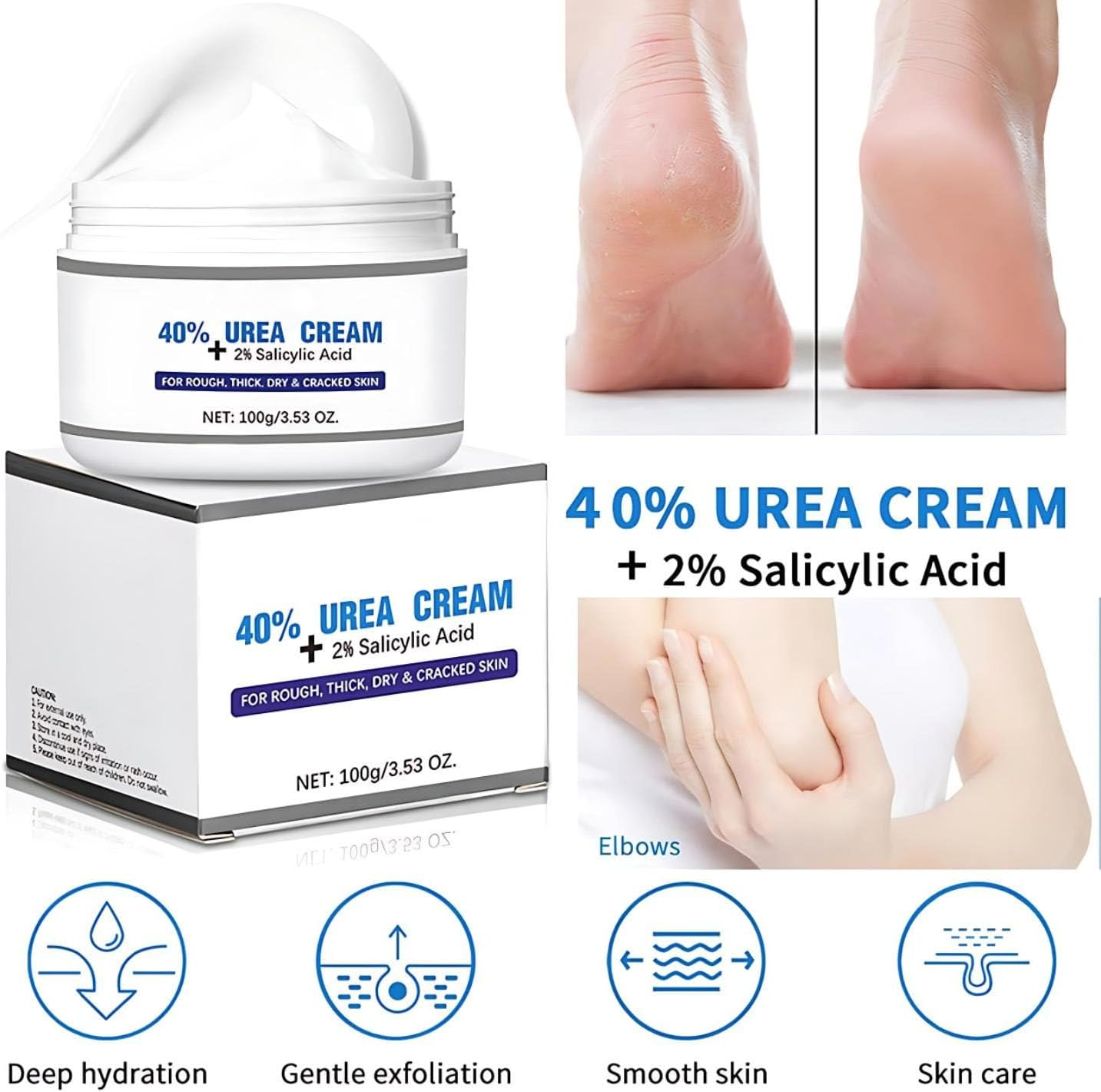Urea Cream 40% Moisturizer for Feet and Cracked Heels and 2% Salicylic Acid Strength Foot & Hand Cream Removes Dry Skin & Calluses with Non-Greasy Deep Hydration for All Skin Types image number 2