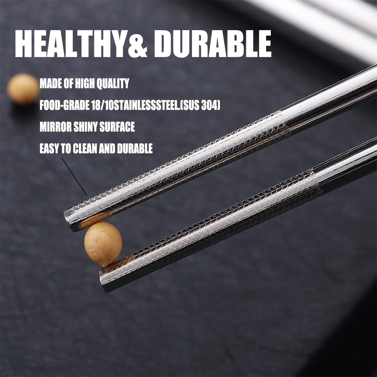 Metal Chopsticks Reusable 10 Pairs Stainless Steel Chopsticks Dishwasher Safe Square Lightweight Non-Slip Chop Sticks Gift Set (Silver) image number 4