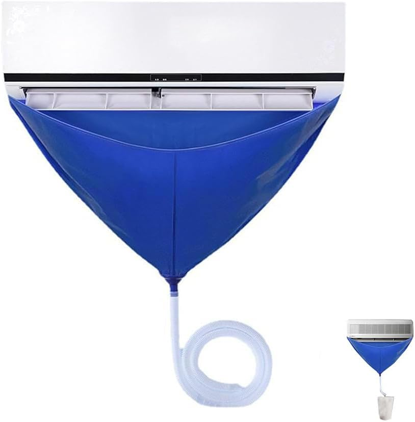 1 Pcs Air Conditioner Cleaning Cover,Split Cleaning Kit,Funnel Shape Split AC Cleaning Cover Bag with Water Pipe Wall Mounted Air Conditioning Cleaning Kit for Household AC Units(Blue) image number 1