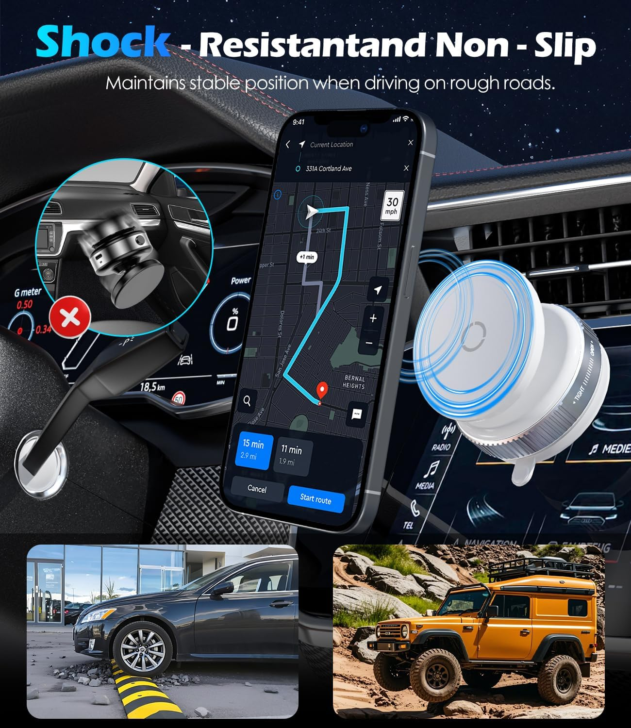 Cloudvalley 360&deg; Adjustable Magnetic Car Phone Holder with Rotating Suction Cup,[Compatible with Magsafe] Car Phone Mount for Iphone & Android, Strong Vacuum Suction for Dashboard & Windshield,White - Black image number 4