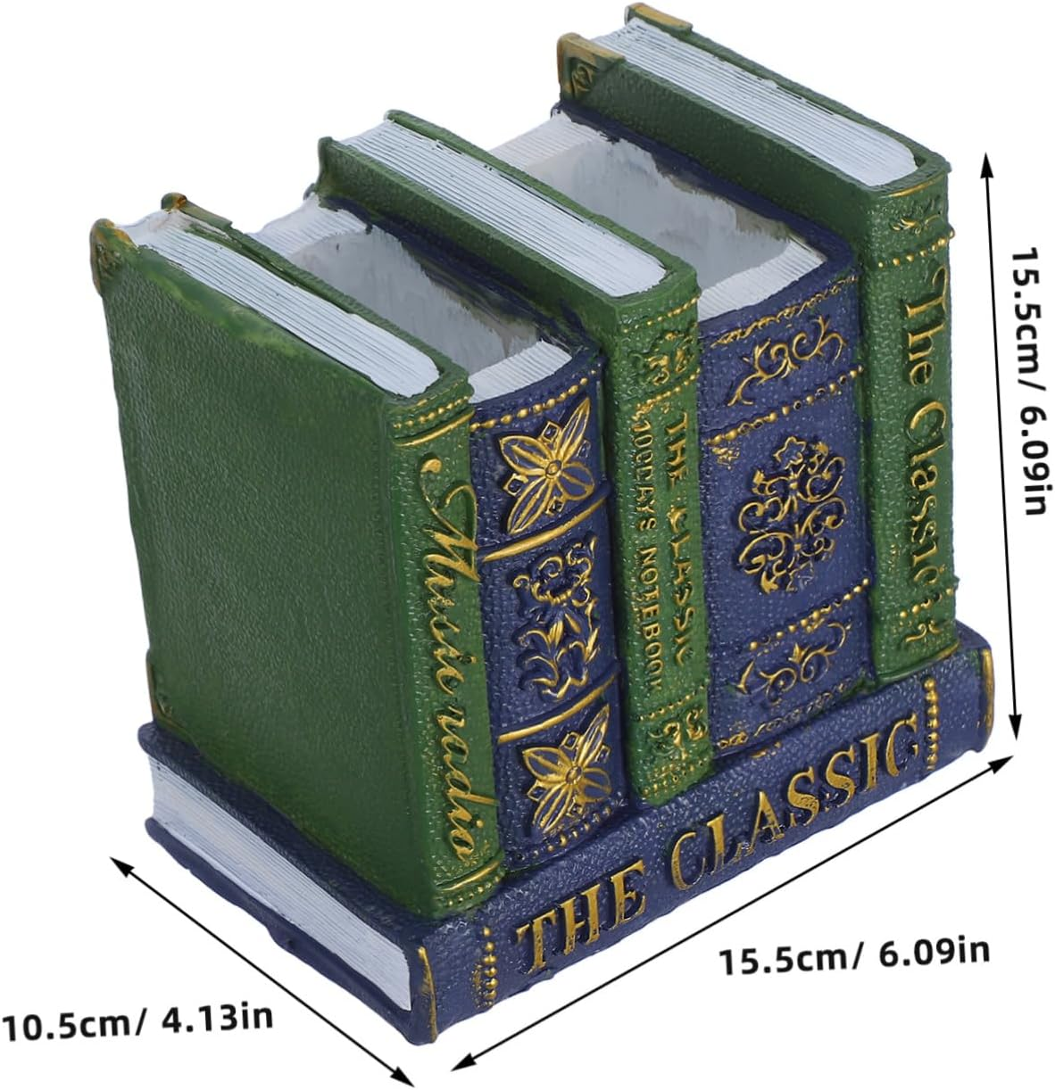 Book Shape Pen Holder Resin Pencil Holder Vintage Decor Office Decoration - Green image number 4