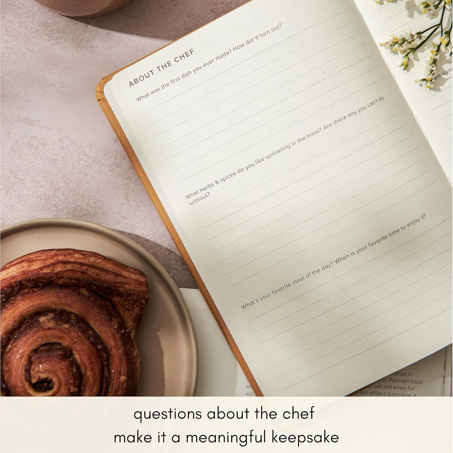 KUNITSA CO. Recipe Notebook - Keepsake Gift. Hardcover Blank Recipe Book to Write in Your Own Recipes, with Journaling Prompts about the Chef. 100 Recipes (Mustard Yellow) image number 5