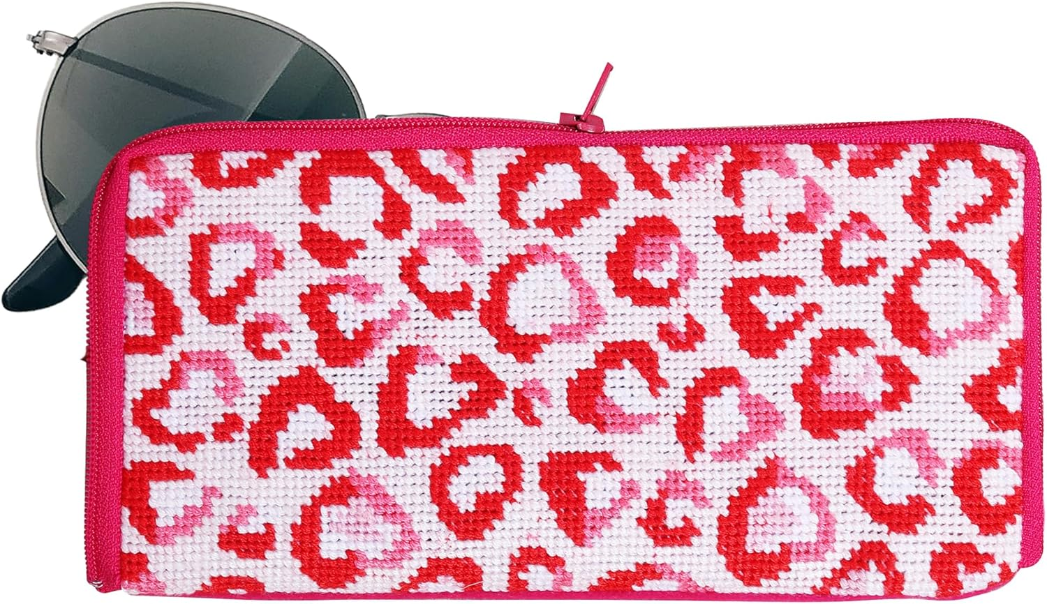 Trimits Stitch Your Own Make-Up Case Kit - Half Stitch, Tapestry, Cosmetics Bag, Pouch Includes Pre-Printed Case, Threads, Needle & Instructions, Love Leopard