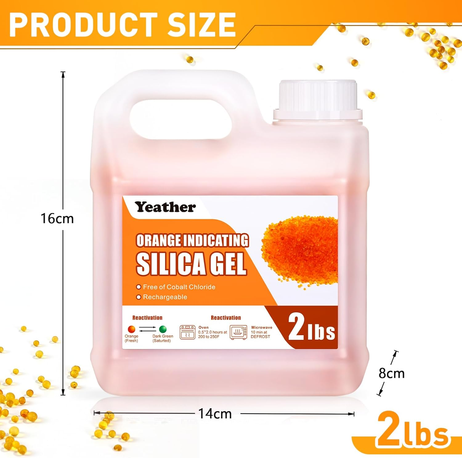 Yeather 2LBS Silica Gel Beads Easy to Reactivate, Large Capacity - Moisture Indicating Desiccant Ideal for 3D Printer, Air Compressor, Filament Storage (Industry Standard 2-4 Mm)