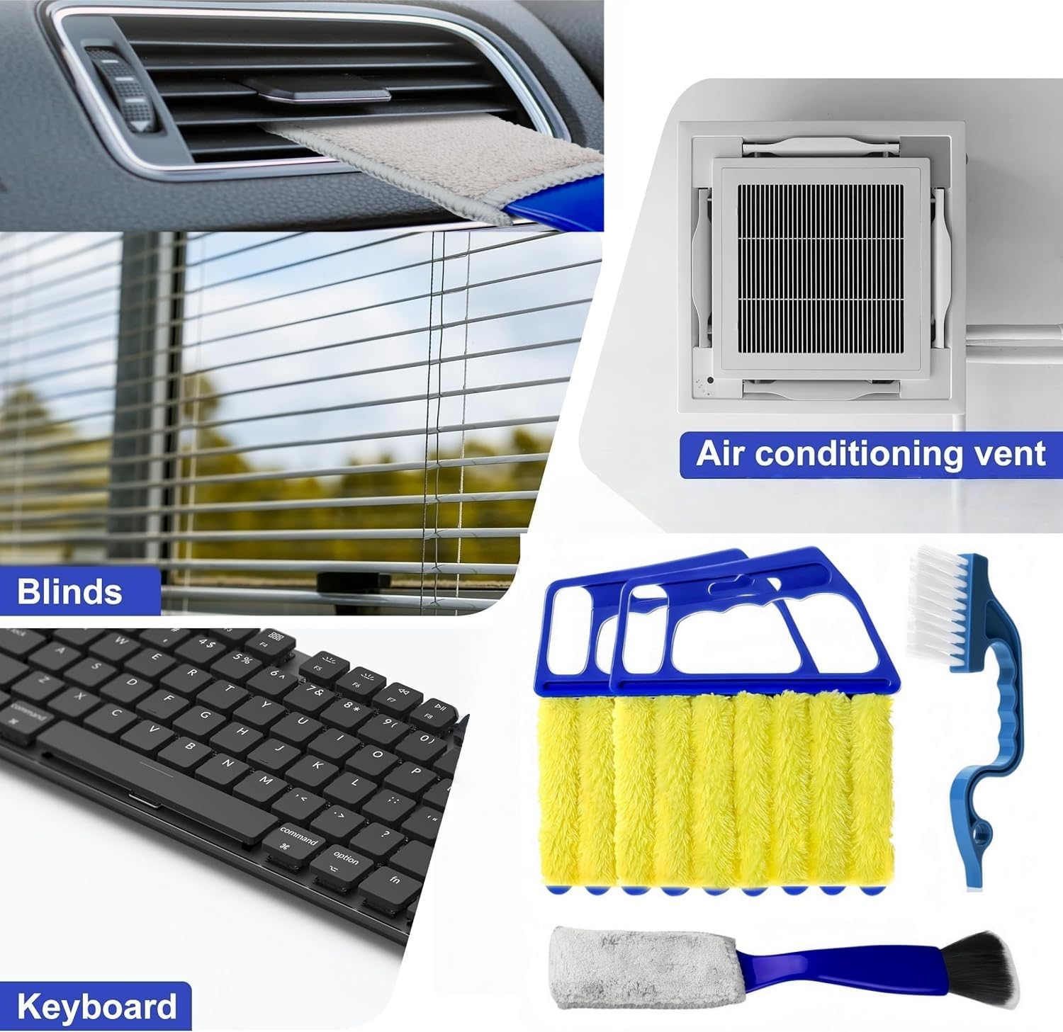 Blue Handheld Mini Blinds Cleaner Shutters, Curtain Brush Dust Remover Orange with 7 Removable Microfiber Sleeves, Air Conditioning Home Gadgets, Car Vents, Fan Shutters (Blue, with 7 Blades) - Orange image number 7