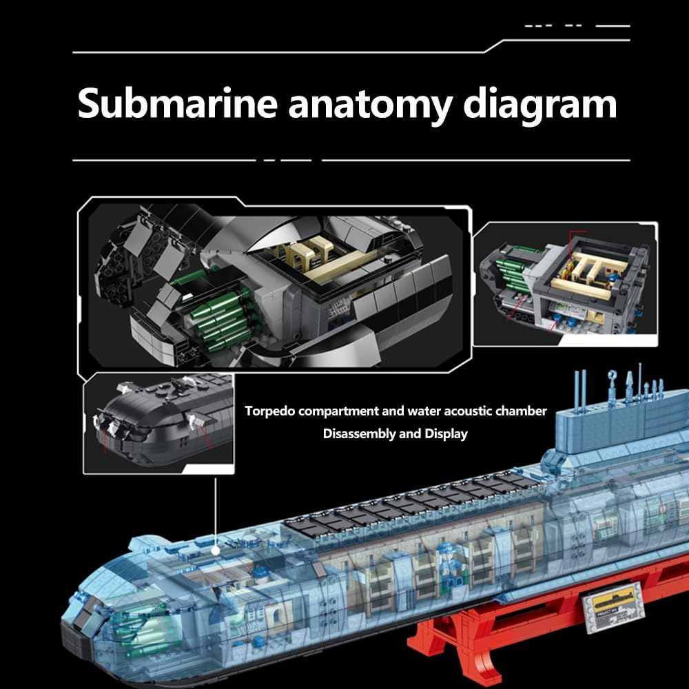 DUANT 628020 Typhoon Class 941 Nuclear Submarine Building Block Set, 4474 Pieces Military Warship Nuclear Submarine Construction Kit, Collectable Submarine Model Toys and Gifts image number 4