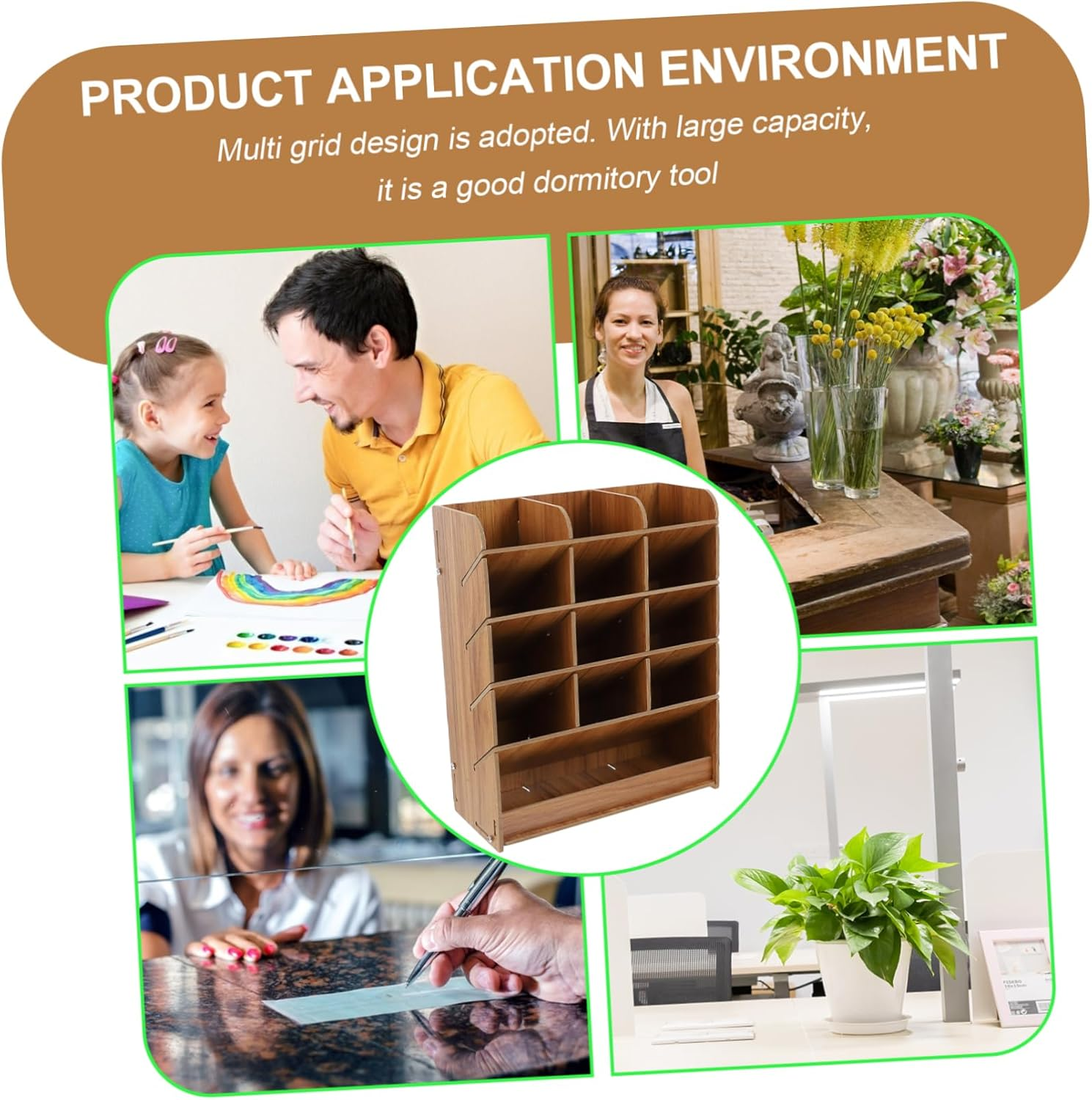 COHEALI Creative Pen Holder Storage Box Wooden Pen Case Multi-Grid Design for Desktop Pencil Box Organization in Office Home Study Large Capacity for Easy Access and Accessories image number 4