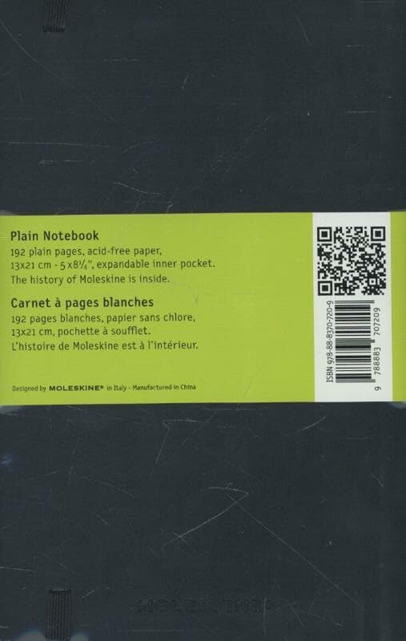 Moleskine QP618 Classic Soft Cover Notebook, Plain, Large, Black