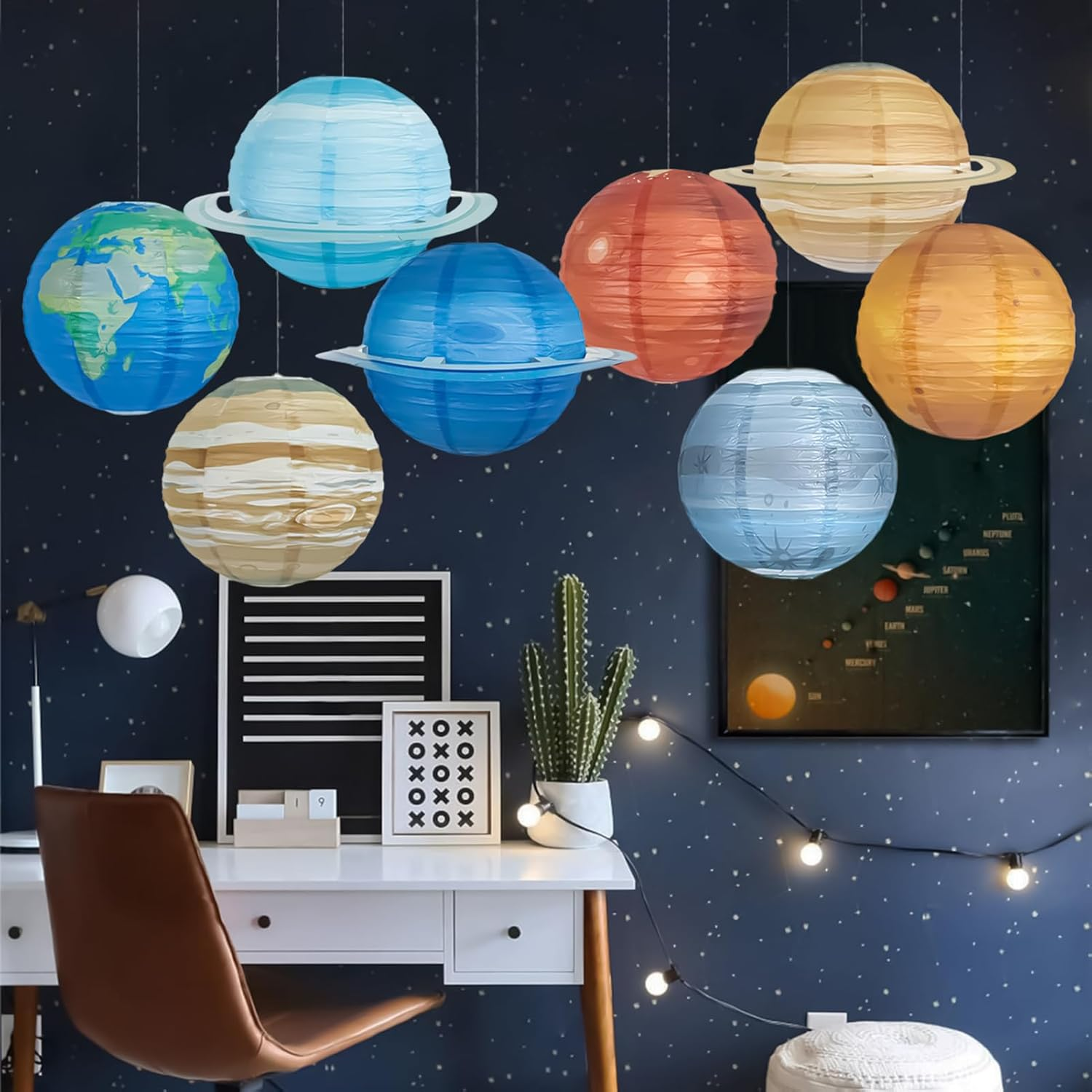 Planet Paper Lanterns 8-Piece - Inflatable Planets 12 Inch | Lantern Space Theme for School Room Party Birthday Baby-Shower Science Ceiling image number 4