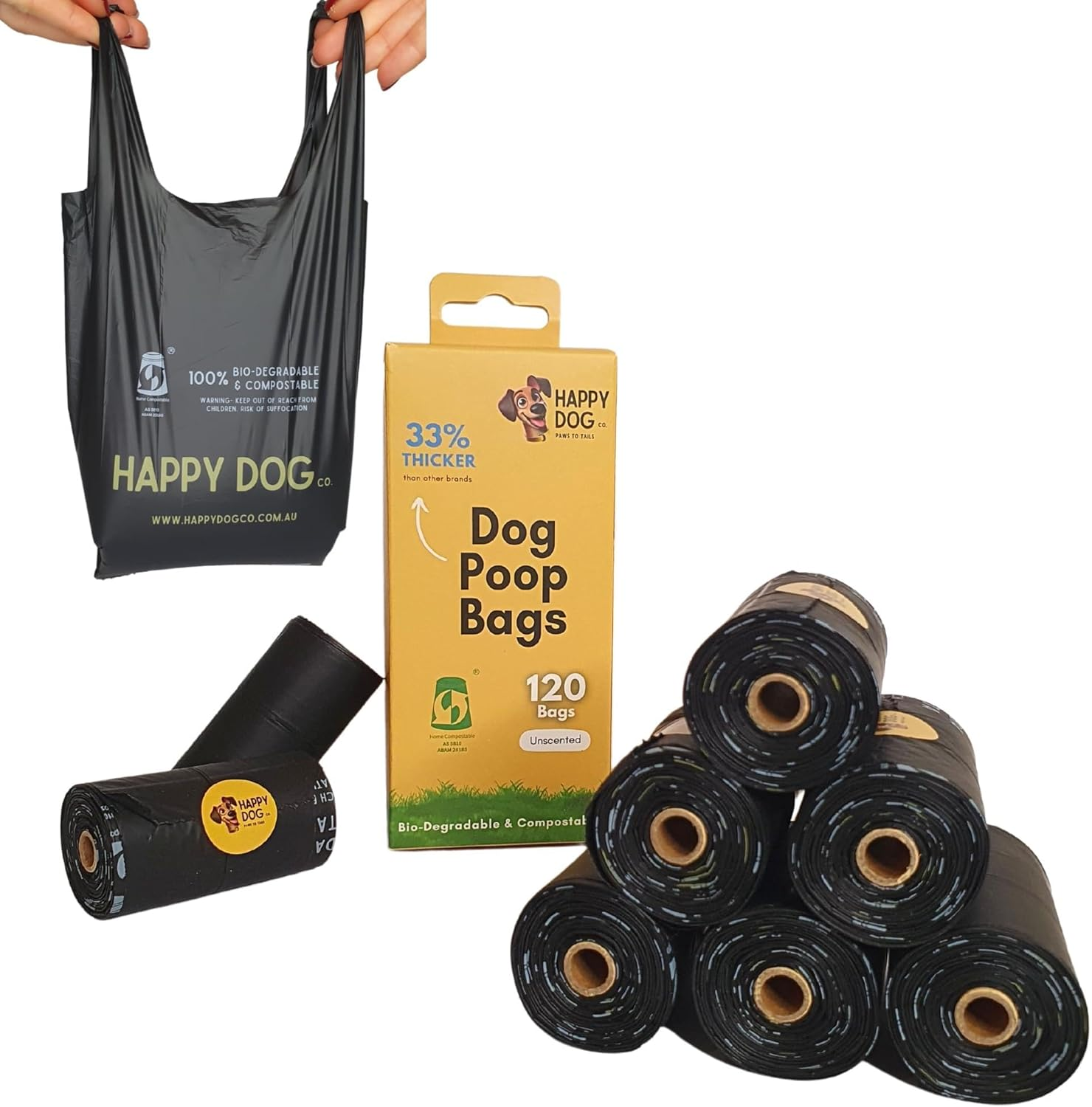 Dog Poo Bags Biodegradable Large Poop Bags with Tie Handle, Leak-Proof 8 Rolls 120 Bags 32X22Cm Unscented Extra Thick image number 4