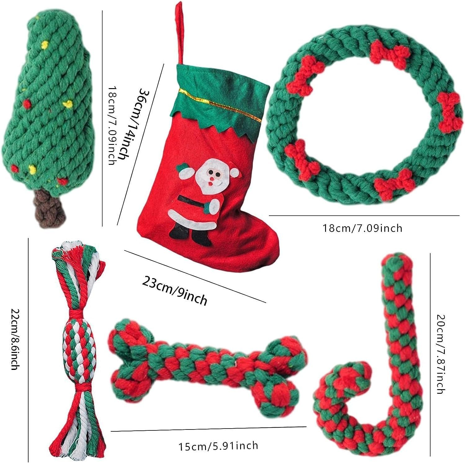 Christmas Dog Cotton Rope | Dog Teething Rope - Dog Accessories for Gum Massage and Oral Healthy for All Breeds, to Dogs