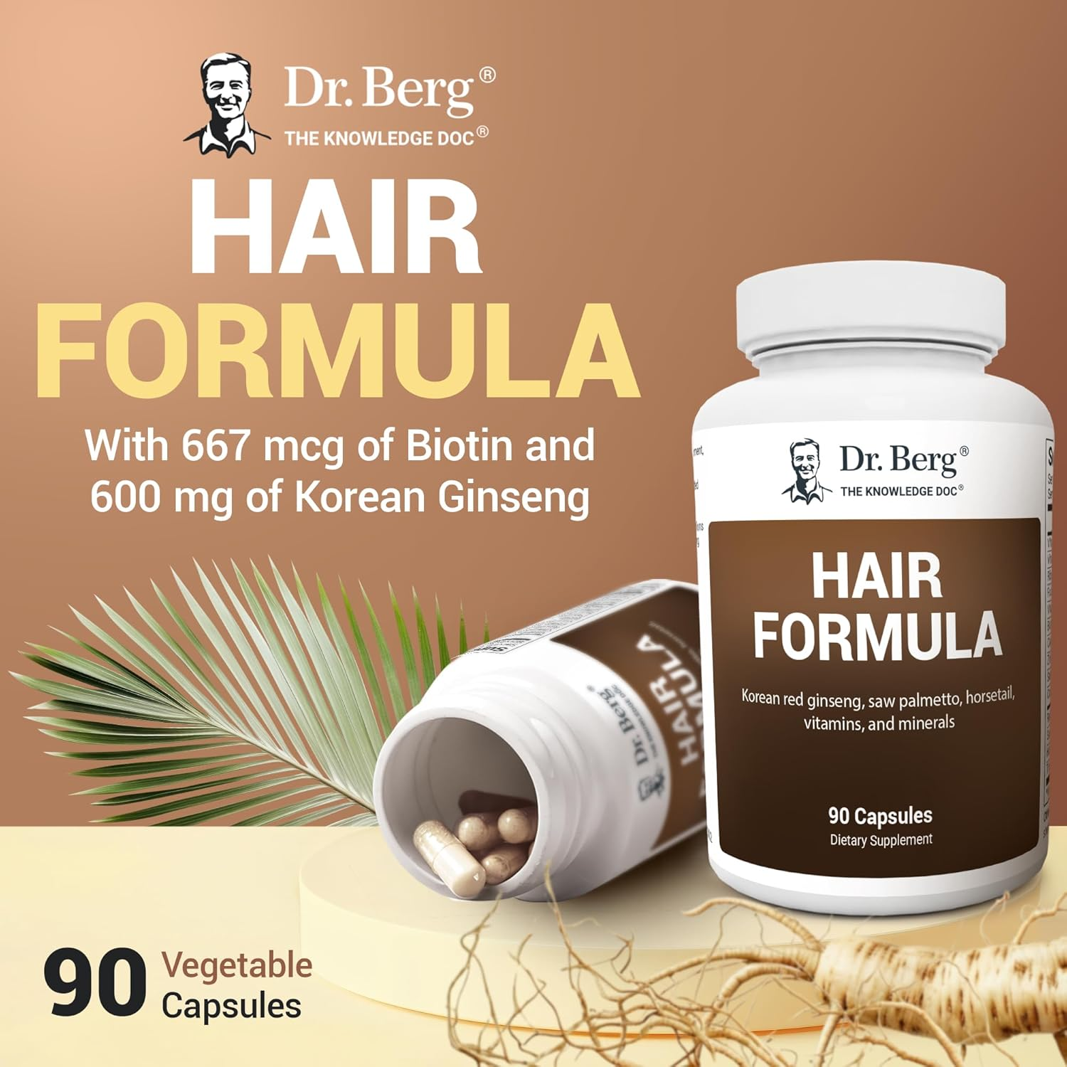 Dr. Berg All in One Vitamins for Hair, Skin & Nails - Advanced Formula with Biotin, Saw Palmetto, DHT Blocker & Trace Minerals - 90 Veg Capsules image number 2