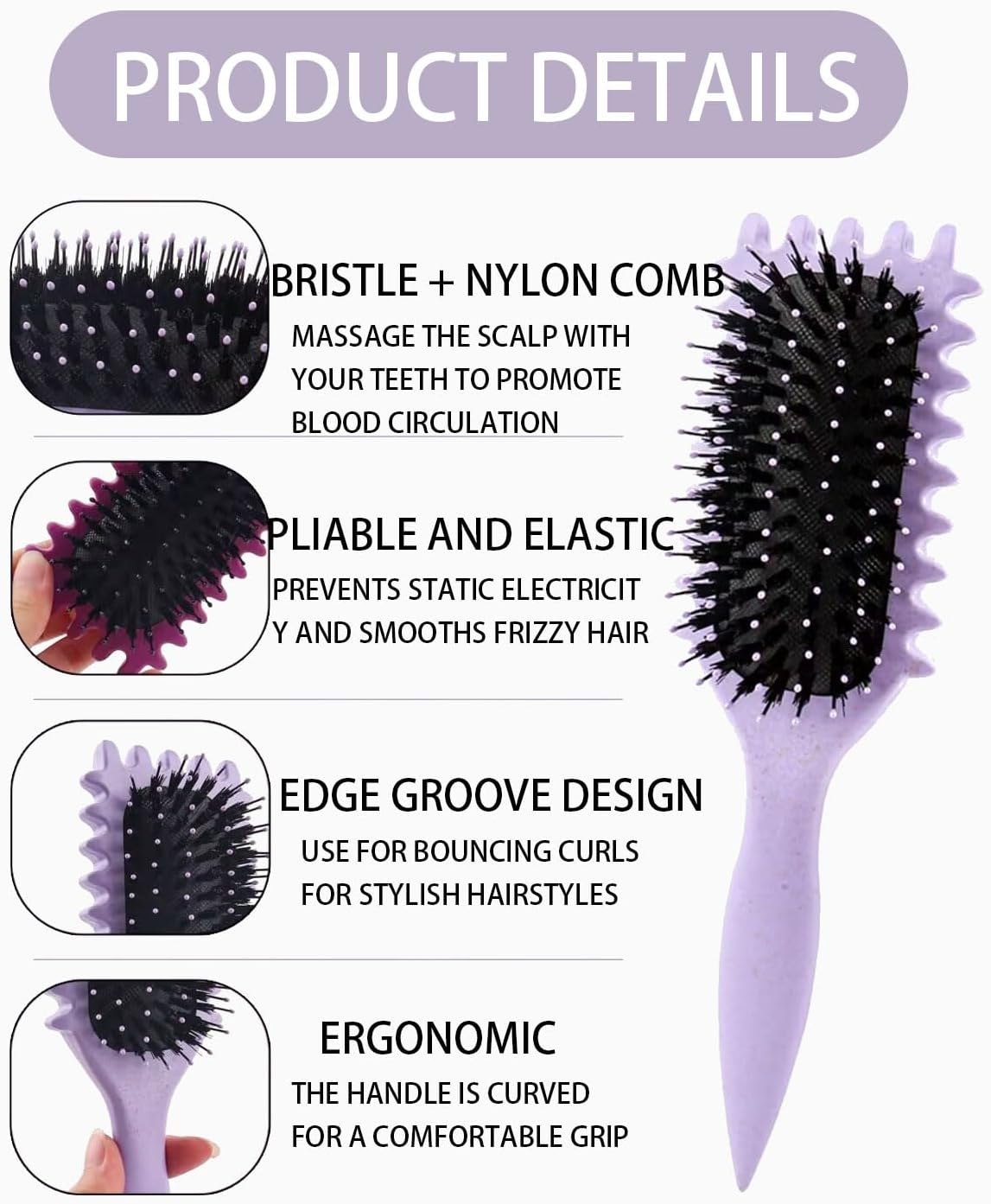 AORHOFJ 1 X Curling Brush, Styling Brush, Multi-Purpose Curling Brush, Curling Brush, Boar Bristle Hair Brush for Defined Hairstyles and Gentle Care Comb image number 5