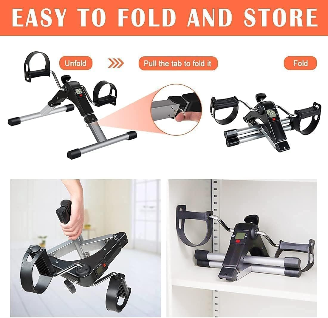Folding Pedal Exerciser, Mini under Desk Bike, Portable Foot Hand Cycle Peddler Machine Bicycle Exerciser for Arm Leg While Sitting with LCD Screen Displays image number 3